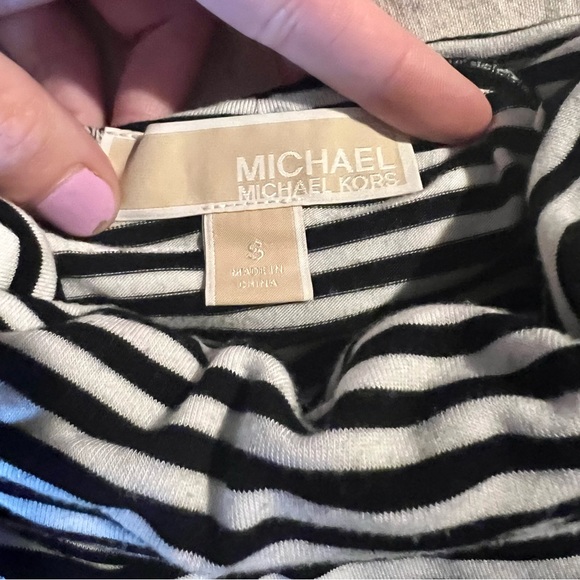 Michael Kors Stripe Turtleneck short sleeve designer retro pinup dark academia - Picture 6 of 8